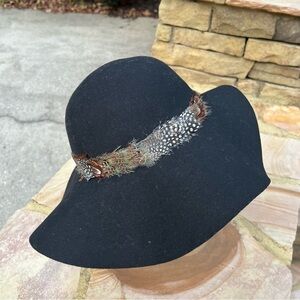 Kate Landry Black Hat with Feather Detail